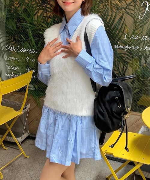 Teem Store（チームストア）の「【25年秋冬新作】もこもこシャギーVネックベスト（ベスト・レディース・ホワイト/ピンク・F）」の10枚目の写真