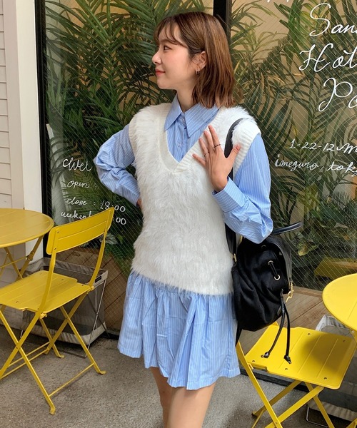 Teem Store（チームストア）の「【25年秋冬新作】もこもこシャギーVネックベスト（ベスト・レディース・ホワイト/ピンク・F）」の11枚目の写真