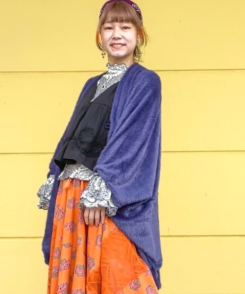 チャイハネ（チャイハネ）の「【チャイハネ】ファミアシャギーニットカーディガン（カーディガン/ボレロ・レディース・ベージュ/ブラック/グリーン/パープル・FREE）」の4枚目の写真