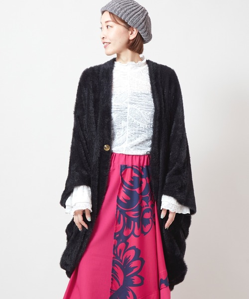 チャイハネ（チャイハネ）の「【チャイハネ】ファミアシャギーニットカーディガン（カーディガン/ボレロ・レディース・ベージュ/ブラック/グリーン/パープル・FREE）」の2枚目の写真