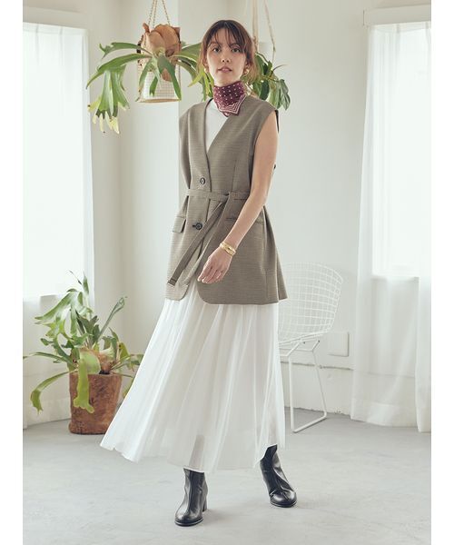 【新品・タグ付】mila Owen オーバーサイズノーカラーベスト 共ベルト付きオーバーサイズノーカラーベスト(ベスト)｜アウター