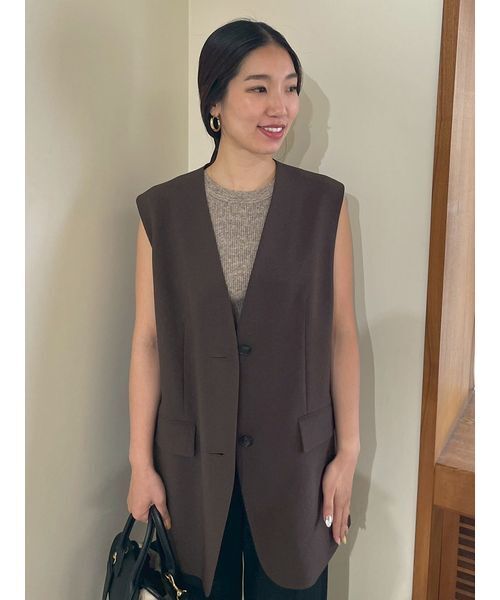 共ベルト付きオーバーサイズノーカラーベスト（その他アウター）｜Mila