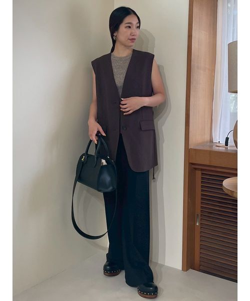 共ベルト付きオーバーサイズノーカラーベスト（その他アウター