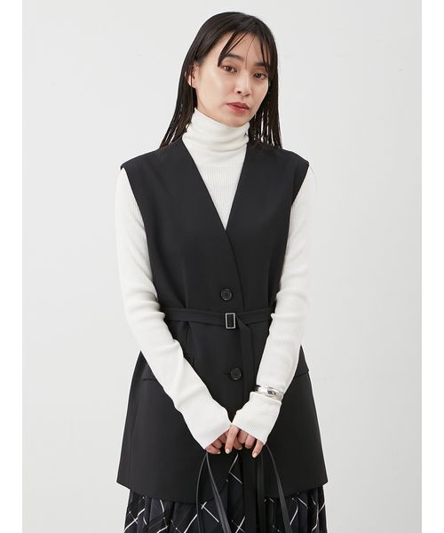 Mila Owen（ミラオーウェン）の「共ベルト付きオーバーサイズノーカラーベスト（その他アウター・レディース・ブラウン/チェック/ブラック・0/1）」の12枚目の写真