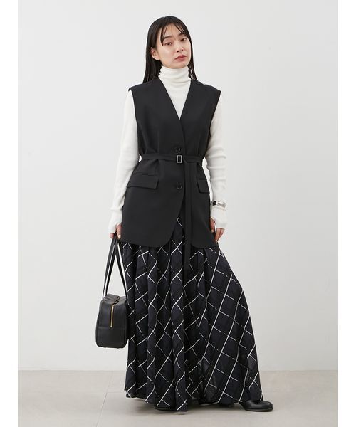 共ベルト付きオーバーサイズノーカラーベスト（その他アウター