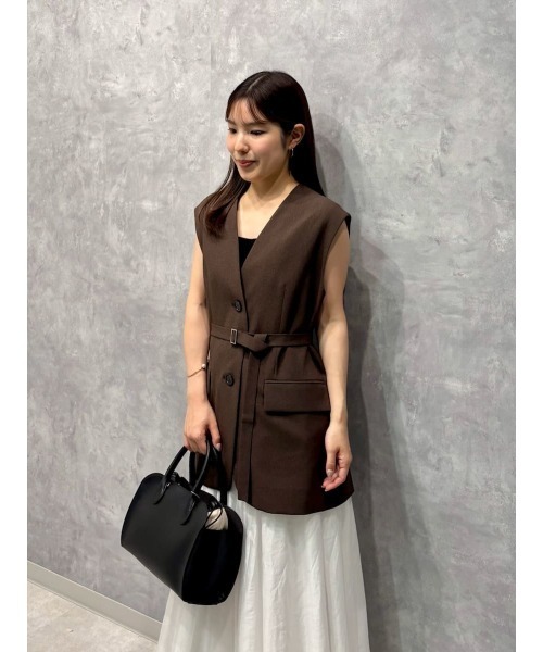 共ベルト付きオーバーサイズノーカラーベスト（その他アウター）｜Mila