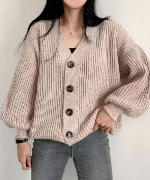 cammie(キャミー)の「フロントボタンリブ編みニットカーディガン(カーディガン/ボレロ・レディース・アイボリー/グレー/ブラウン・FREE)」の1枚目の写真