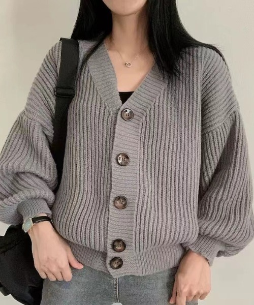 cammie(キャミー)の「フロントボタンリブ編みニットカーディガン(カーディガン/ボレロ・レディース・アイボリー/グレー/ブラウン・FREE)」の6枚目の写真