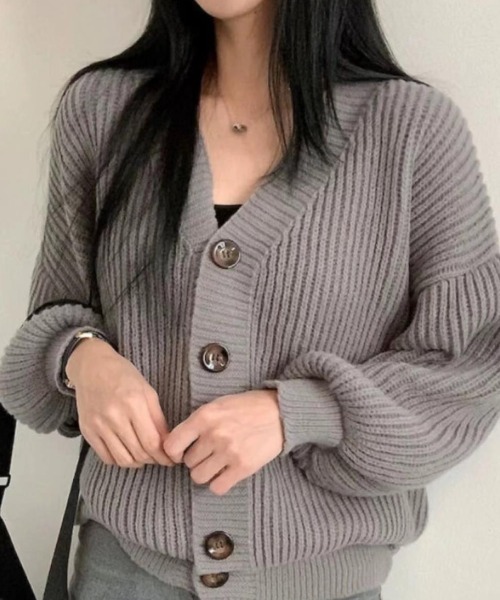 cammie(キャミー)の「フロントボタンリブ編みニットカーディガン(カーディガン/ボレロ・レディース・アイボリー/グレー/ブラウン・FREE)」の12枚目の写真