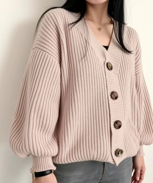 cammie(キャミー)の「フロントボタンリブ編みニットカーディガン(カーディガン/ボレロ・レディース・アイボリー/グレー/ブラウン・FREE)」の20枚目の写真