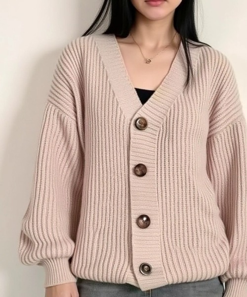 cammie(キャミー)の「フロントボタンリブ編みニットカーディガン(カーディガン/ボレロ・レディース・アイボリー/グレー/ブラウン・FREE)」の21枚目の写真