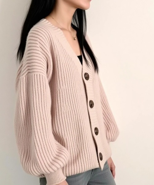 cammie(キャミー)の「フロントボタンリブ編みニットカーディガン(カーディガン/ボレロ・レディース・アイボリー/グレー/ブラウン・FREE)」の22枚目の写真