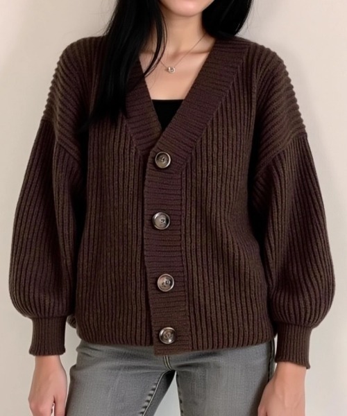 cammie(キャミー)の「フロントボタンリブ編みニットカーディガン(カーディガン/ボレロ・レディース・アイボリー/グレー/ブラウン・FREE)」の17枚目の写真