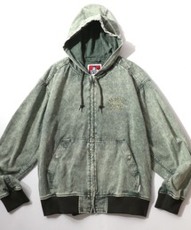 BEN DAVIS/ベンデイビス BLEACHED TWILL ZIP HOODIE/オーバーサイズ ツイル ヴィンテージ加工 バックプリント刺繍 ジップアップパーカー/レディース メンズ