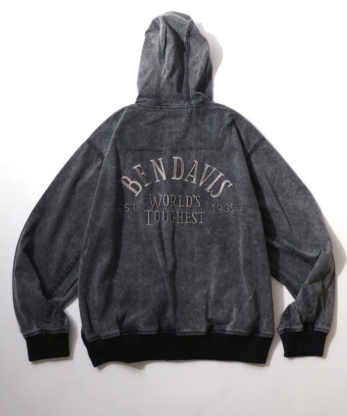 BEN DAVIS（ベンデイビス）の「BEN DAVIS/ベンデイビス BLEACHED TWILL ZIP HOODIE/オーバーサイズ ツイル ヴィンテージ加工 バックプリント刺繍 ジップアップパーカー/レディース メンズ（ブルゾン・メンズ・カーキ/ブラウン/チャコール・M/L/XL）」の17枚目の写真
