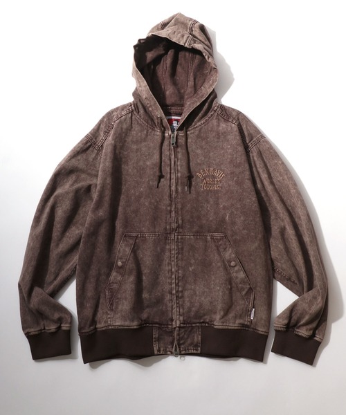 BEN DAVIS（ベンデイビス）の「BEN DAVIS/ベンデイビス BLEACHED TWILL ZIP HOODIE/オーバーサイズ ツイル ヴィンテージ加工 バックプリント刺繍 ジップアップパーカー/レディース メンズ（ブルゾン・メンズ・カーキ/ブラウン/チャコール・M/L/XL）」の18枚目の写真