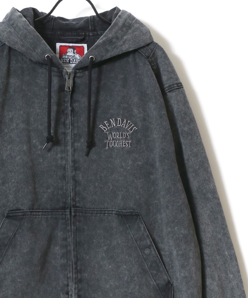 BEN DAVIS（ベンデイビス）の「BEN DAVIS/ベンデイビス BLEACHED TWILL ZIP HOODIE/オーバーサイズ ツイル ヴィンテージ加工 バックプリント刺繍 ジップアップパーカー/レディース メンズ（ブルゾン・メンズ・カーキ/ブラウン/チャコール・M/L/XL）」の4枚目の写真
