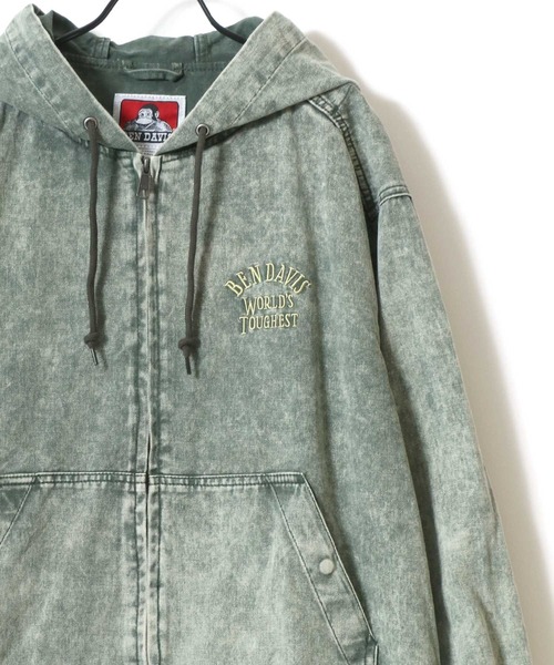 セール】BEN DAVIS/ベンデイビス BLEACHED TWILL ZIP HOODIE/オーバー
