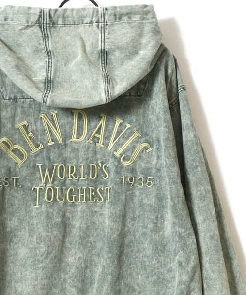 BEN DAVIS（ベンデイビス）の「BEN DAVIS/ベンデイビス BLEACHED TWILL ZIP HOODIE/オーバーサイズ ツイル ヴィンテージ加工 バックプリント刺繍 ジップアップパーカー/レディース メンズ（ブルゾン・メンズ・カーキ/ブラウン/チャコール・M/L/XL）」の9枚目の写真