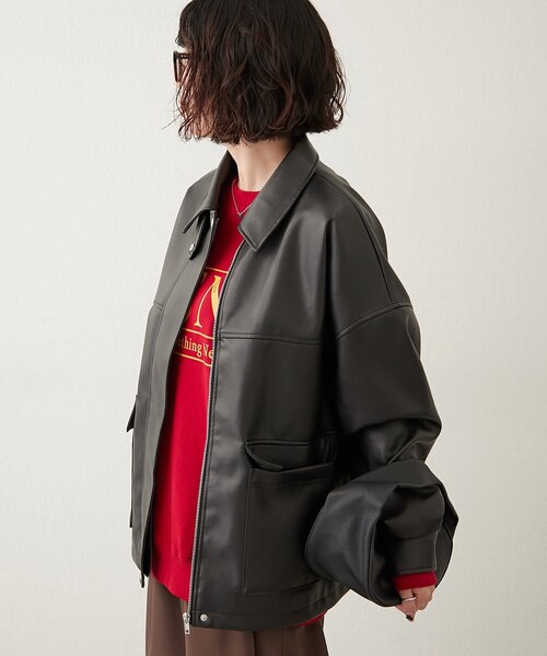 Remind me and forever（リマインドミーアンドフォーエバー）の「【選べる2丈！】ファーティペット付合皮ブルゾン（ライダースジャケット・レディース・ブラウン/ブラック・MEDIUM/LARGE）」の9枚目の写真