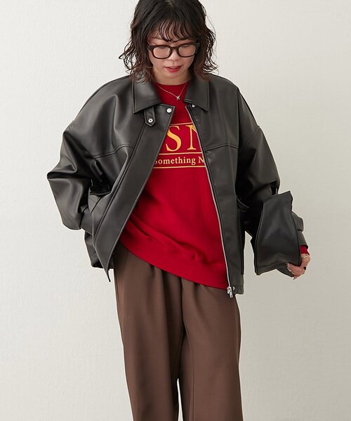 Remind me and forever（リマインドミーアンドフォーエバー）の「【選べる2丈！】ファーティペット付合皮ブルゾン（ライダースジャケット・レディース・ブラウン/ブラック・MEDIUM/LARGE）」の8枚目の写真