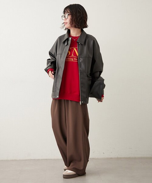 Remind me and forever（リマインドミーアンドフォーエバー）の「【選べる2丈！】ファーティペット付合皮ブルゾン（ライダースジャケット・レディース・ブラウン/ブラック・MEDIUM/LARGE）」の7枚目の写真