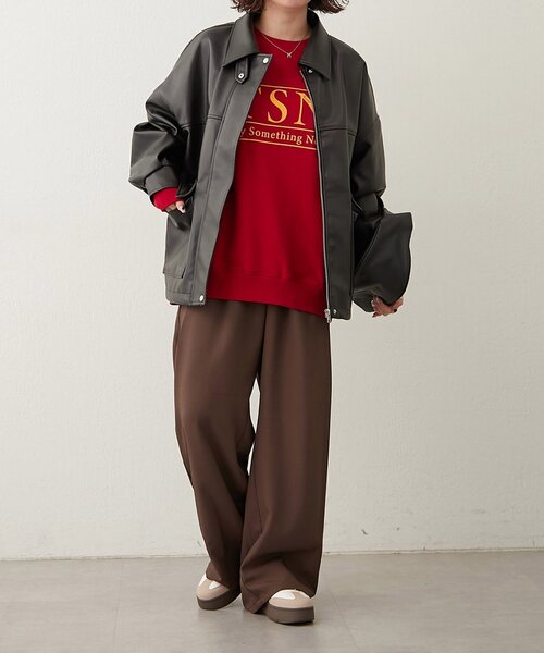 Remind me and forever（リマインドミーアンドフォーエバー）の「【選べる2丈！】ファーティペット付合皮ブルゾン（ライダースジャケット・レディース・ブラウン/ブラック・MEDIUM/LARGE）」の6枚目の写真