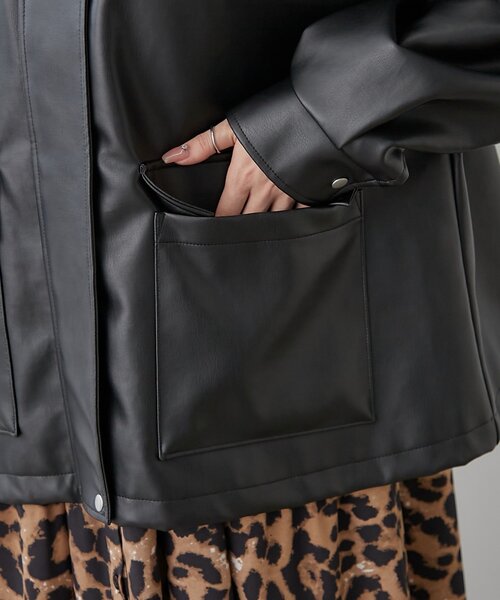 Remind me and forever（リマインドミーアンドフォーエバー）の「【選べる2丈！】ファーティペット付合皮ブルゾン（ライダースジャケット・レディース・ブラウン/ブラック・MEDIUM/LARGE）」の21枚目の写真