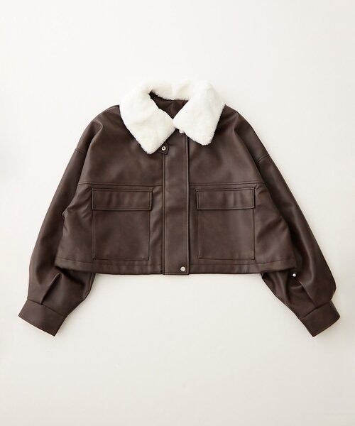 Remind me and forever（リマインドミーアンドフォーエバー）の「【選べる2丈！】ファーティペット付合皮ブルゾン（ライダースジャケット・レディース・ブラウン/ブラック・MEDIUM/LARGE）」の15枚目の写真
