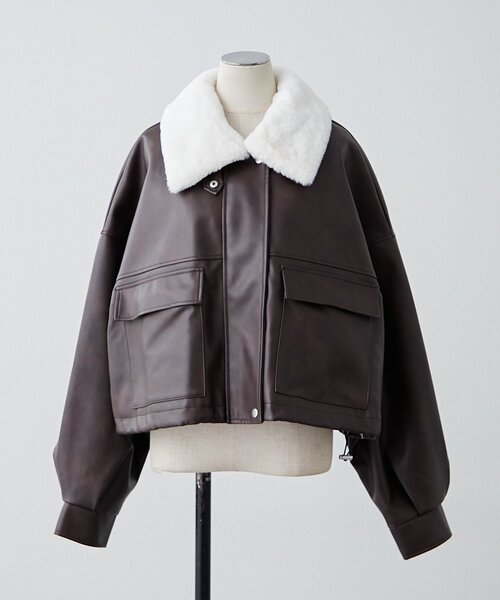 Remind me and forever（リマインドミーアンドフォーエバー）の「【選べる2丈！】ファーティペット付合皮ブルゾン（ライダースジャケット・レディース・ブラウン/ブラック・MEDIUM/LARGE）」の18枚目の写真