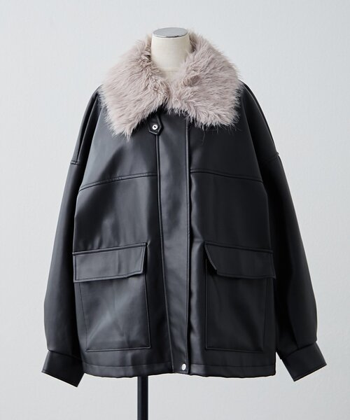 Remind me and forever（リマインドミーアンドフォーエバー）の「【選べる2丈！】ファーティペット付合皮ブルゾン（ライダースジャケット・レディース・ブラウン/ブラック・MEDIUM/LARGE）」の12枚目の写真