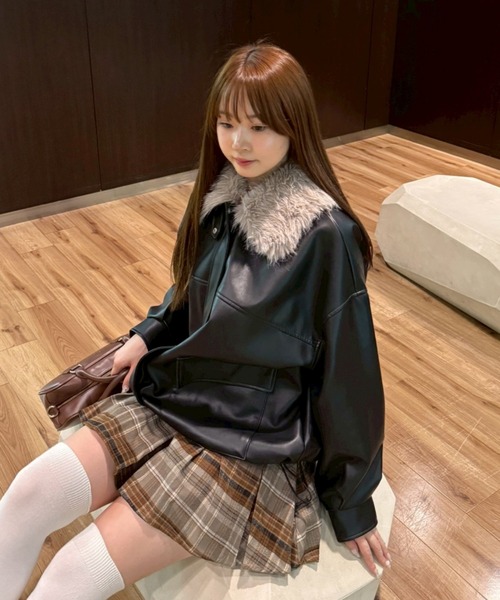 選べる2丈！】ファーティペット付合皮ブルゾン（ライダースジャケット
