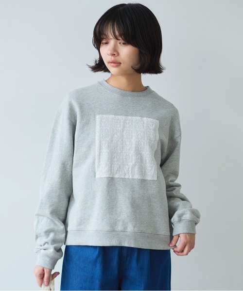 bulle de savon（ビュルデサボン）の「△クロスステッチレース スウェット（スウェット・レディース・グレー/ネイビー・FREE）」の6枚目の写真
