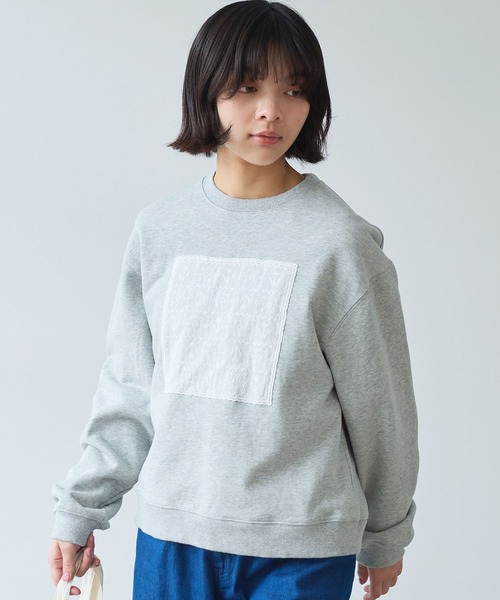 bulle de savon（ビュルデサボン）の「△クロスステッチレース スウェット（スウェット・レディース・グレー/ネイビー・FREE）」の7枚目の写真