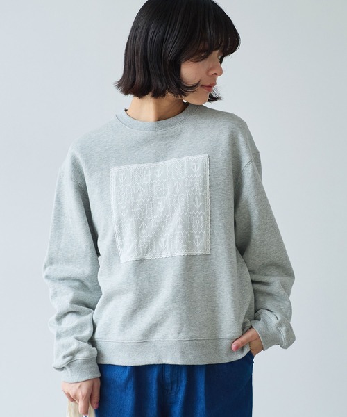 bulle de savon（ビュルデサボン）の「△クロスステッチレース スウェット（スウェット・レディース・グレー/ネイビー・FREE）」の11枚目の写真