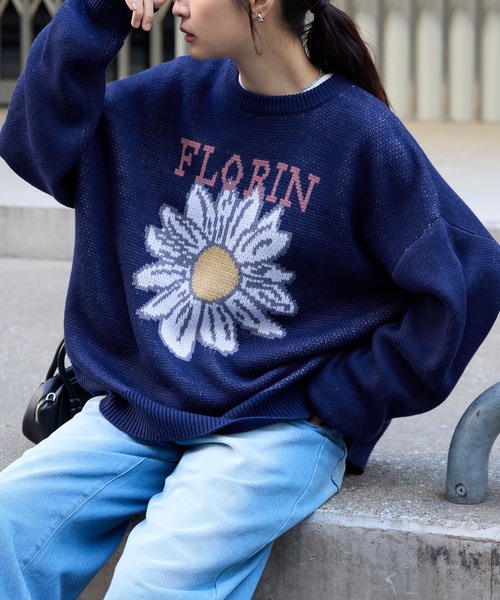 ヴィンテージ チェック 切り替え ワンポイントロゴ 刺繍 レトロ ニットセーター セール】レトロジャガードアソートロゴグラフィックスウェットライク