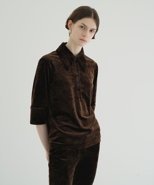 セール】CRUSHED VELOUR POLO TOPS（ポロシャツ）｜CLANE（クラネ）の