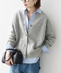 shipsシップス　ニット ツイード カーディガン　ネイビー セール】〈手洗い可能〉ニット ツイード クルーネック
