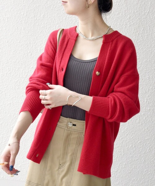アルベロベロ　カーディガン　赤 ehka sopo（エヘカソポ）の「スクエア刺繍カーディガン（カーディガン