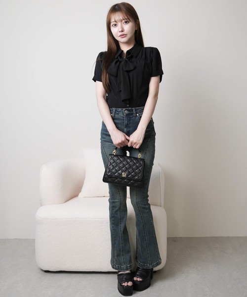 LIPSERVICE（リップサービス）の「2wayリボンハーフブラウス（シャツ/ブラウス・レディース・ブラック/ホワイト・FREE）」の6枚目の写真