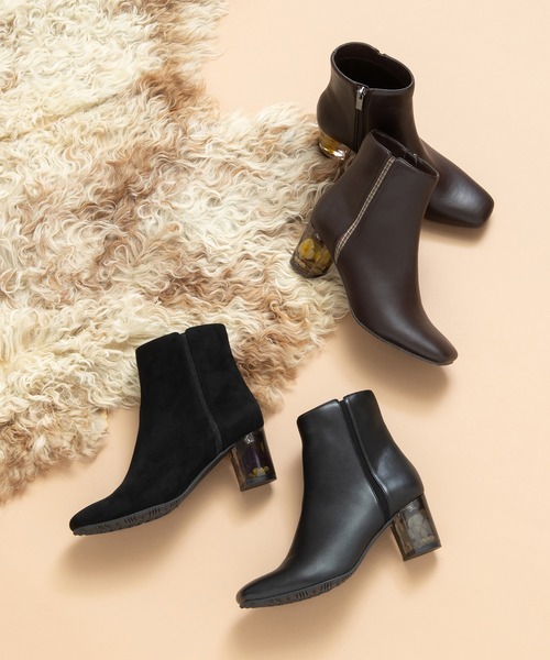 JELLY BEANS（ジェリービーンズ）の「クリアフラワーヒールショートブーツ(204-57124)JELLY BEANS(ジェリービーンズ)（ブーツ・レディース・ダークブラウン/ブラック系/ブラック・S/M/L）」の12枚目の写真