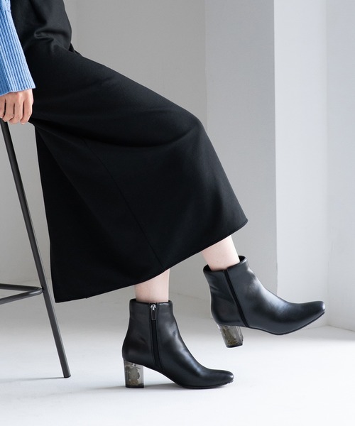 セール】クリアフラワーヒールショートブーツ(204-57124)JELLY BEANS