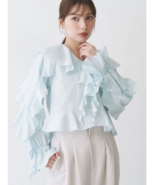 MERCURYDUO(マーキュリーデュオ)の「ラッフルブラウス(シャツ/ブラウス・レディース・イエロー/ライトブルー/オフホワイト・FREE)」の1枚目の写真