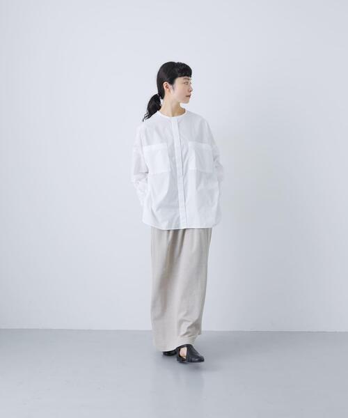 新品未使用　かぐれ コットンダブルポケットワイドシャツ　ホワイト コットンダブルポケットワイドシャツ（シャツ/ブラウス）｜かぐれ