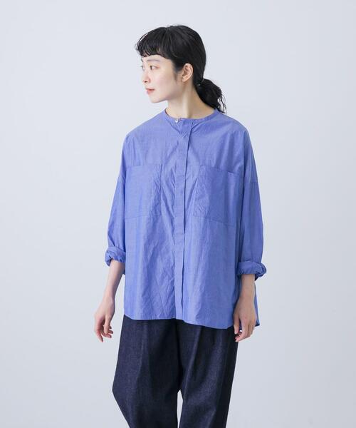 かぐれ（カグレ）の「コットンダブルポケットワイドシャツ（シャツ/ブラウス・レディース・オフホワイト/ブルー・FREE）」の4枚目の写真