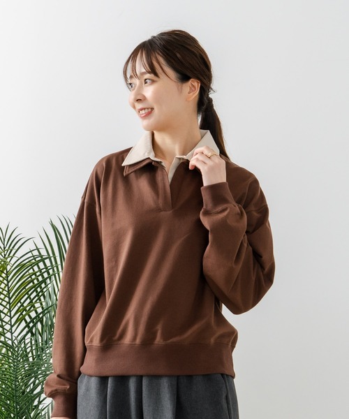 fort point(フォーポイント)の「【C-FORT POINT/フォートポイント】2枚襟 スウェットポロトレーナー(スウェット・レディース・ネイビー/ベージュ/ブラウン・FREE)」の7枚目の写真