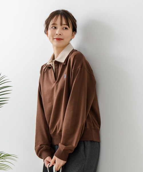 fort point(フォーポイント)の「【C-FORT POINT/フォートポイント】2枚襟 スウェットポロトレーナー(スウェット・レディース・ネイビー/ベージュ/ブラウン・FREE)」の9枚目の写真