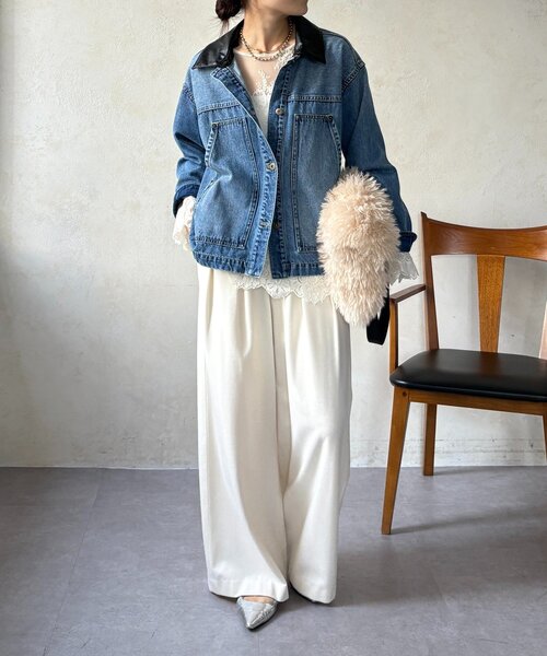 DouDou（ドゥドゥ）の「【襟の取り外しが可能！】レザーカラーデニムジャケット（その他アウター・レディース・ブルー・FREE）」の3枚目の写真