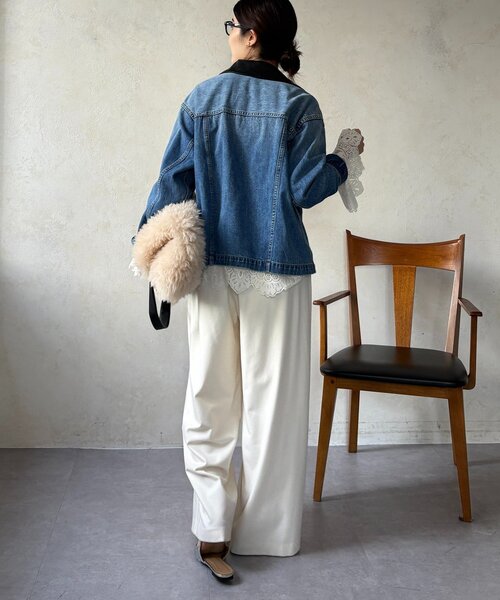 DouDou（ドゥドゥ）の「【襟の取り外しが可能！】レザーカラーデニムジャケット（その他アウター・レディース・ブルー・FREE）」の5枚目の写真