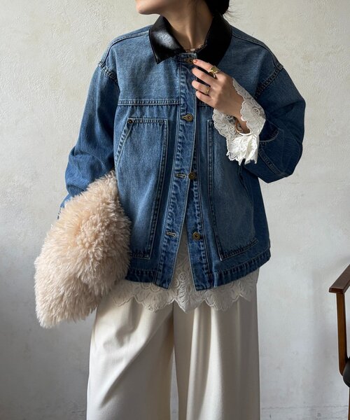 DouDou（ドゥドゥ）の「【襟の取り外しが可能！】レザーカラーデニムジャケット（その他アウター・レディース・ブルー・FREE）」の9枚目の写真